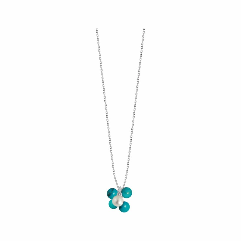 Collier Claverin Lotta love Bouquet of pearls en or blanc, perles blanches et turquoises