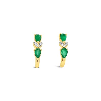 Boucles d'oreilles Gringoire Joaillerie en or jaune, émeraude et diamants