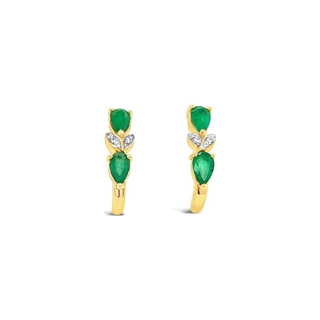 Boucles d'oreilles Gringoire Joaillerie en or jaune, émeraude et diamants