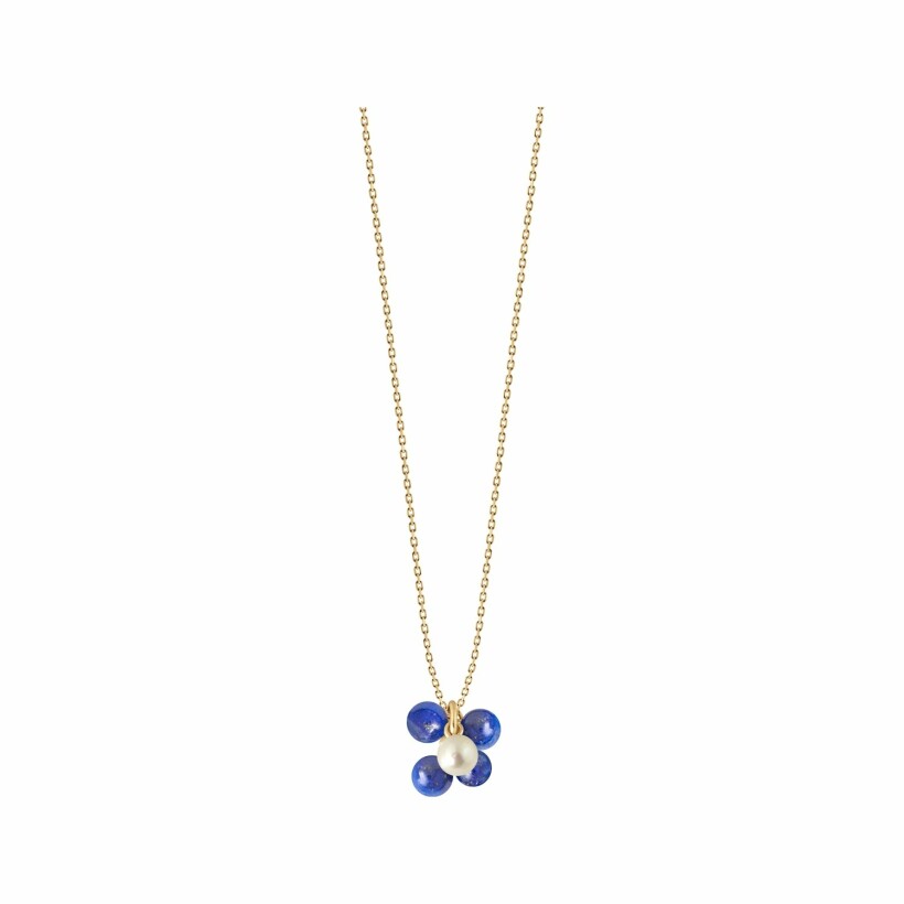 Collier Claverin Lotta love Bouquet of pearls en or jaune, perles blanches et lapis lazuli