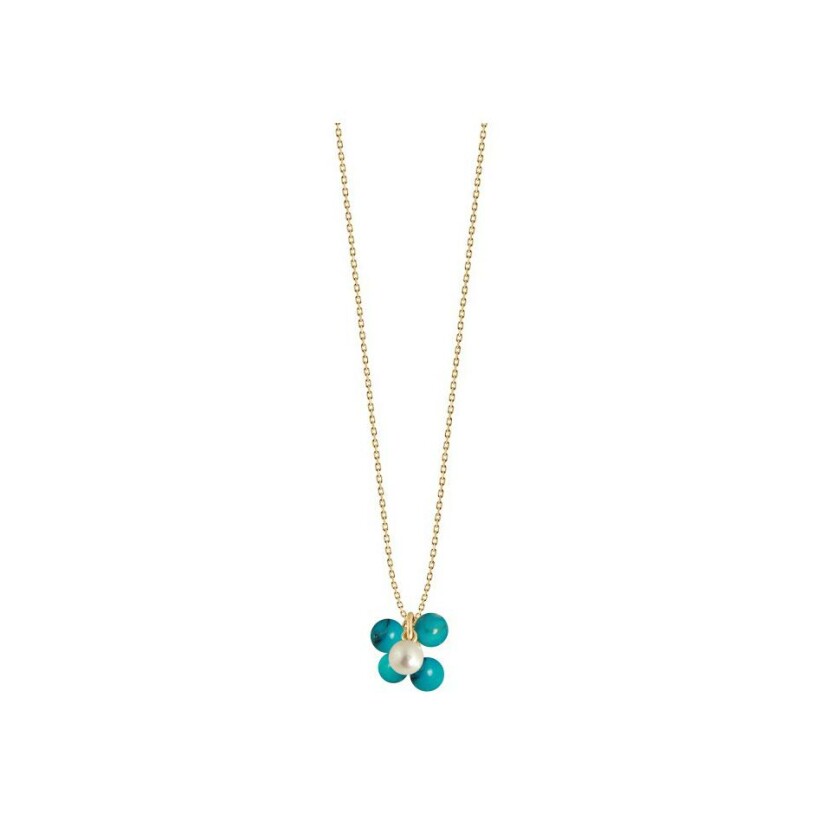 Collier Claverin Lotta love Bouquet of pearls en or jaune, perles blanches et turquoises