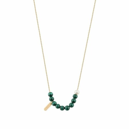 Collier Claverin Hope 10 en or jaune, perles de malachite et perle blanche