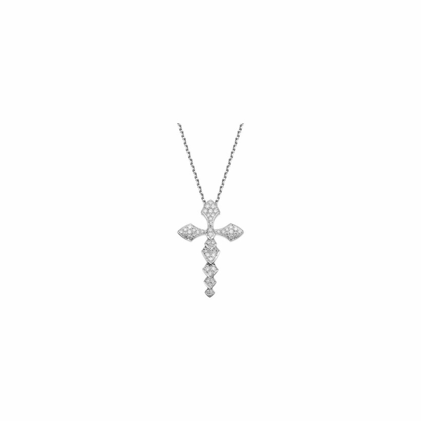 Akillis Python pendant with cross chain, white gold, diamond pave