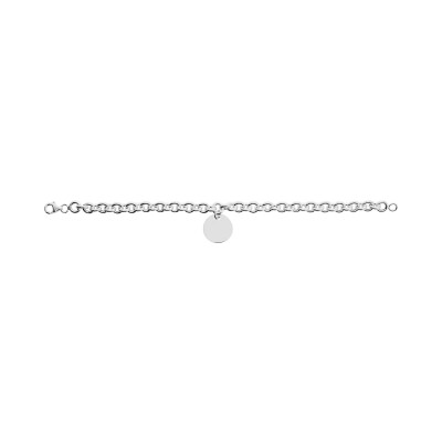 Bracelet à graver avec breloque jeton en argent rhodié, taille 19cm