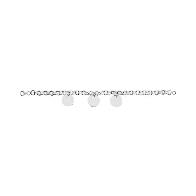 Bracelet à graver avec breloque 3 jetons en argent rhodié, taille 19cm
