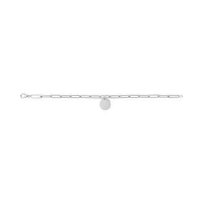 Bracelet à graver avec breloque jeton en argent rhodié, taille 19cm
