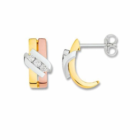 Boucles d'oreilles en or blanc, or jaune, or rose et diamants