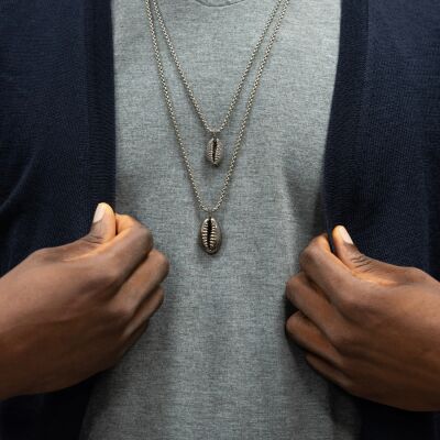 Collier Cauris XL en argent, titane et diamants noirs