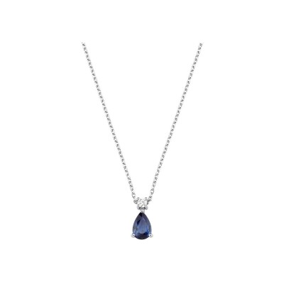 Pendentif en or blanc, diamant et saphir