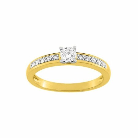 Solitaire accompagné en or jaune et diamants de 0.25ct