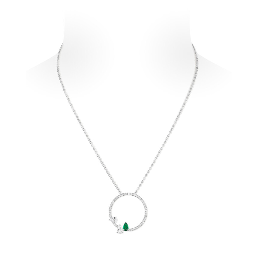 Repossi Serti Sur Vide necklace, white gold, diamonds, emerald