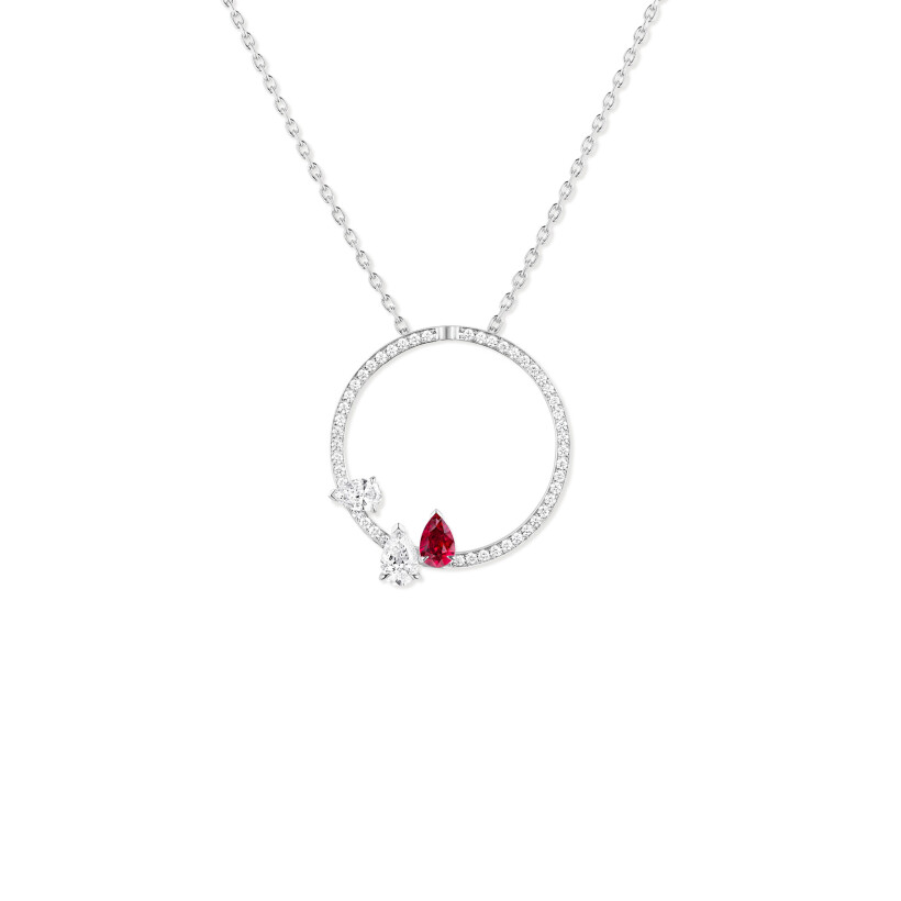 Repossi Serti Sur Vide necklace, white gold, diamonds, ruby