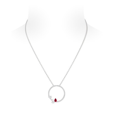 Repossi Serti Sur Vide necklace, white gold, diamonds, ruby