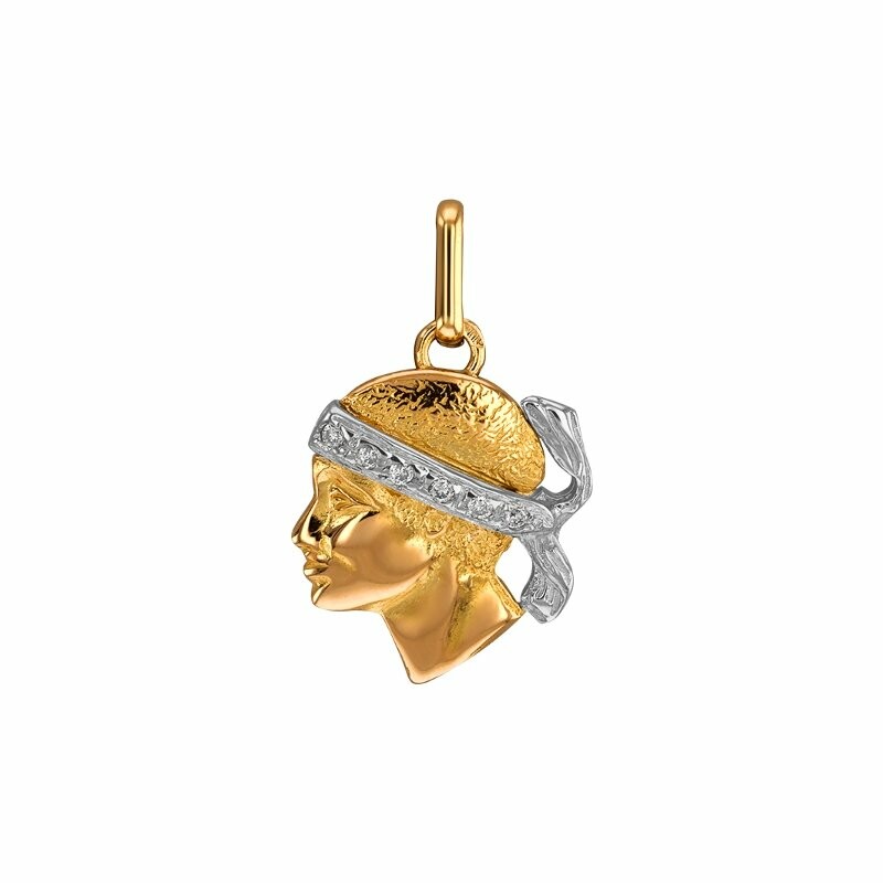 Pendentif tête de Maure en or jaune, or blanc et diamants, 15x12mm