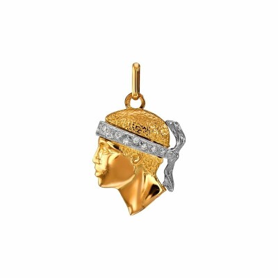 Pendentif tête de Maure en or jaune, or blanc et diamants, 20x15mm
