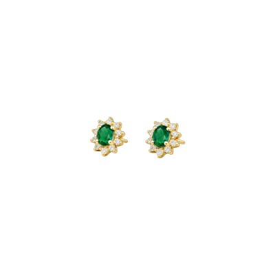 Boucles d'oreilles Gringoire Joaillerie en or jaune, diamant et émeraude