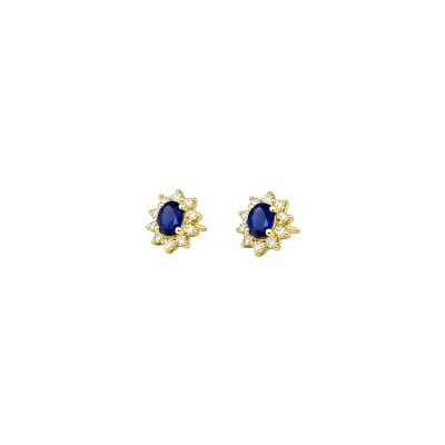 Boucles d'oreilles Gringoire Joaillerie en or jaune, saphir et diamants