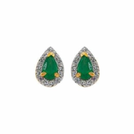 Boucles d'oreilles Gringoire Joaillerie en or jaune, émeraudes de 0.44ct et diamants de 0.13ct