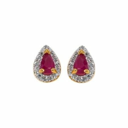 Boucles d'oreilles Gringoire Joaillerie en or jaune, rubis de 0.5ct et diamants de 0.13ct