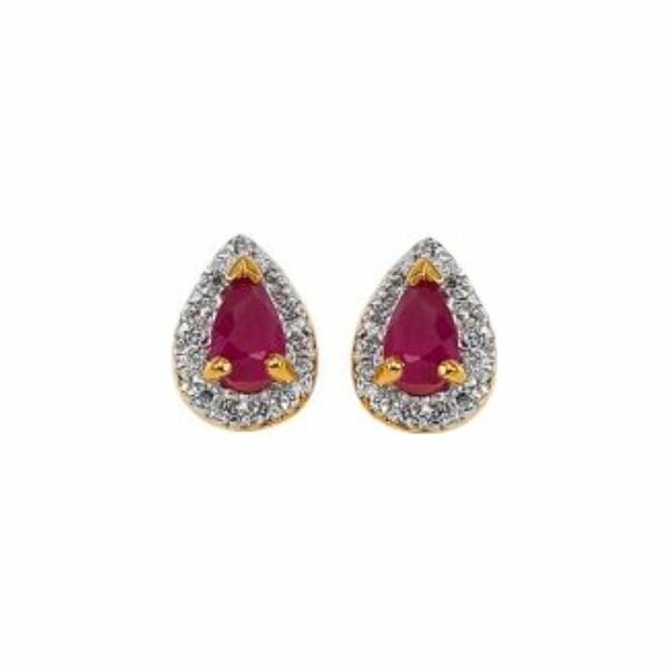 Boucles d'oreilles Gringoire Joaillerie en or jaune, rubis de 0.5ct et diamants de 0.13ct
