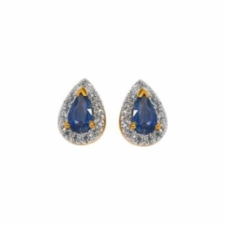 Boucles d'oreilles Gringoire Joaillerie en or jaune, saphirs de 0.54ct et diamants de 0.13ct