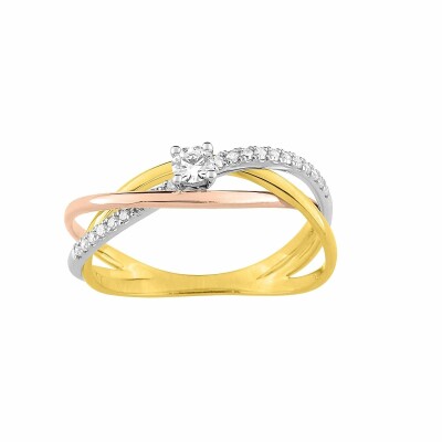 Solitaire accompagné en or blanc, or jaune, or rose et diamants de 0.21ct