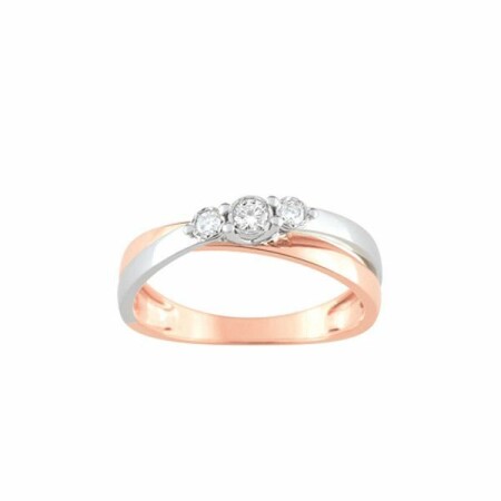 Bague trilogie de diamants en or blanc et or rose