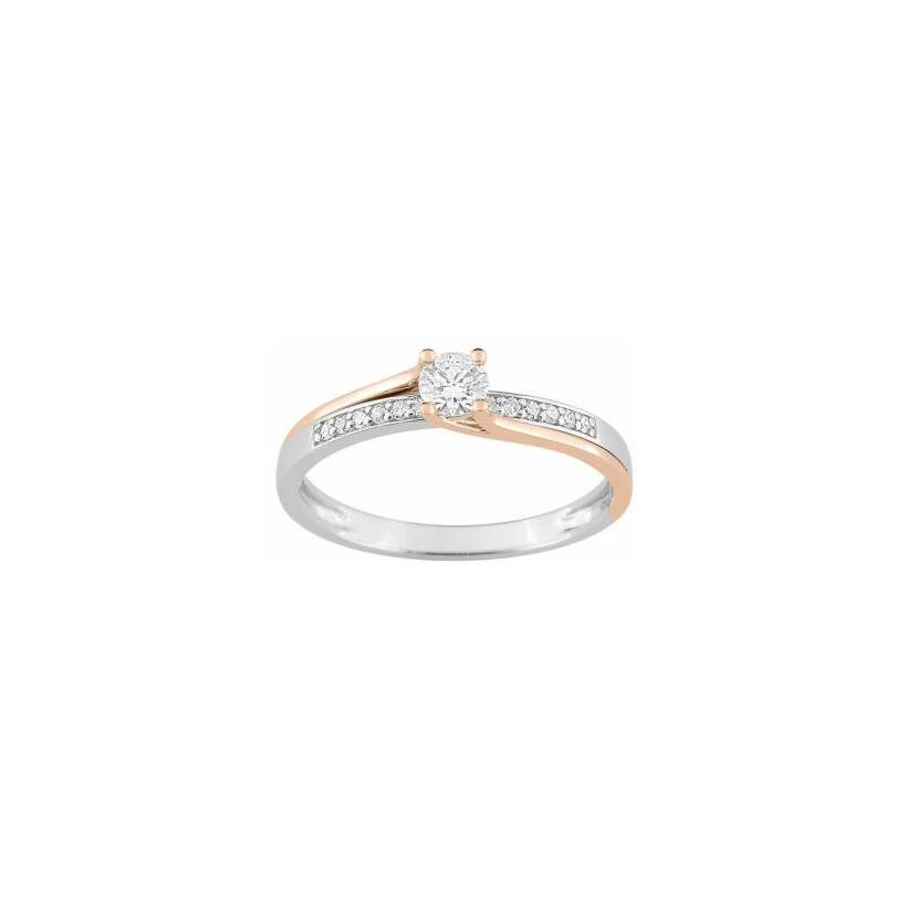 Solitaire accompagné en or blanc, or rose et diamants de 0.22ct