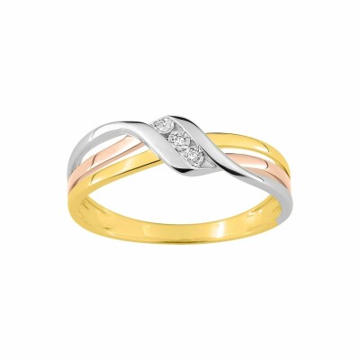 Bague en or blanc, or jaune, or rose et diamants de 0.016ct