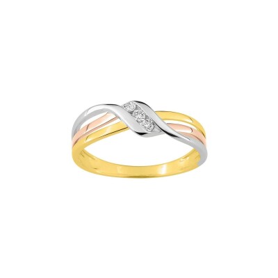 Bague en or blanc, or jaune, or rose et diamants de 0.016ct