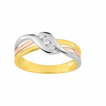 Bague en or blanc, or jaune, or rose et diamants de 0.13ct