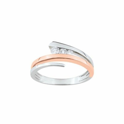 Bague trilogie de diamants en or blanc et or rose