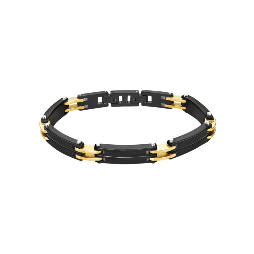 Bracelet Lotus Men in black en acier pvd et métal doré