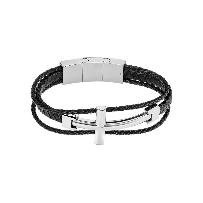 Bracelet Lotus Men In Black en acier et cuir