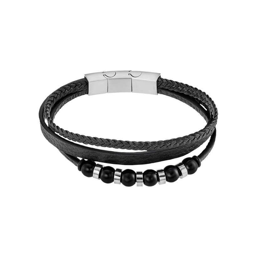 Bracelet Lotus Men In Black en acier et cuir