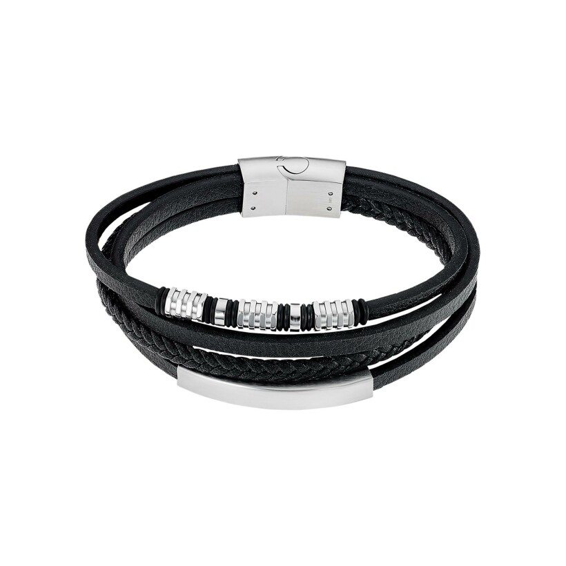 Bracelet Lotus Men In Black en acier et cuir