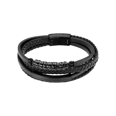 Bracelet Lotus Men In Black en acier et cuir