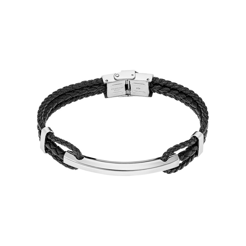 Bracelet Lotus Men In Black en acier et cuir