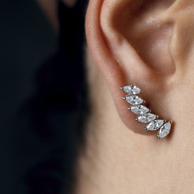 Boucles d'oreilles Lotus Silver Earparty Grimpantes en argent