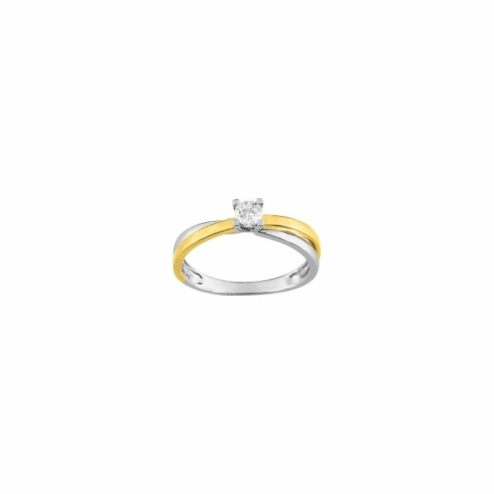 Solitaire en or blanc, or jaune et diamant 0.16ct