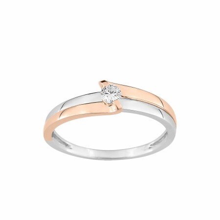 Solitaire en or blanc, or rose et diamant de 0.095ct