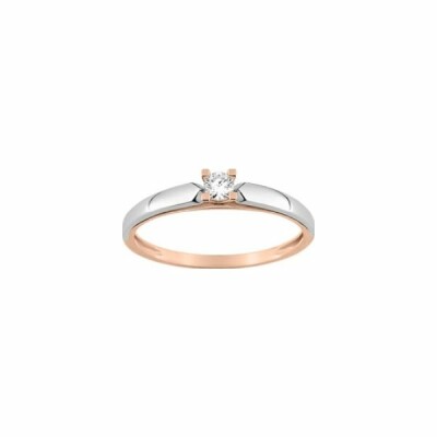 Solitaire en or rose, or blanc et diamants de 0.095ct