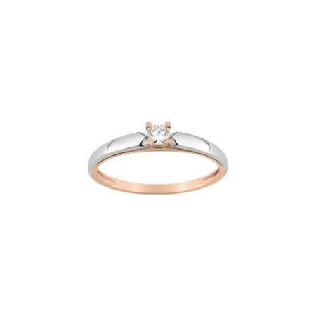 Solitaire en or rose, or blanc et diamants de 0.095ct