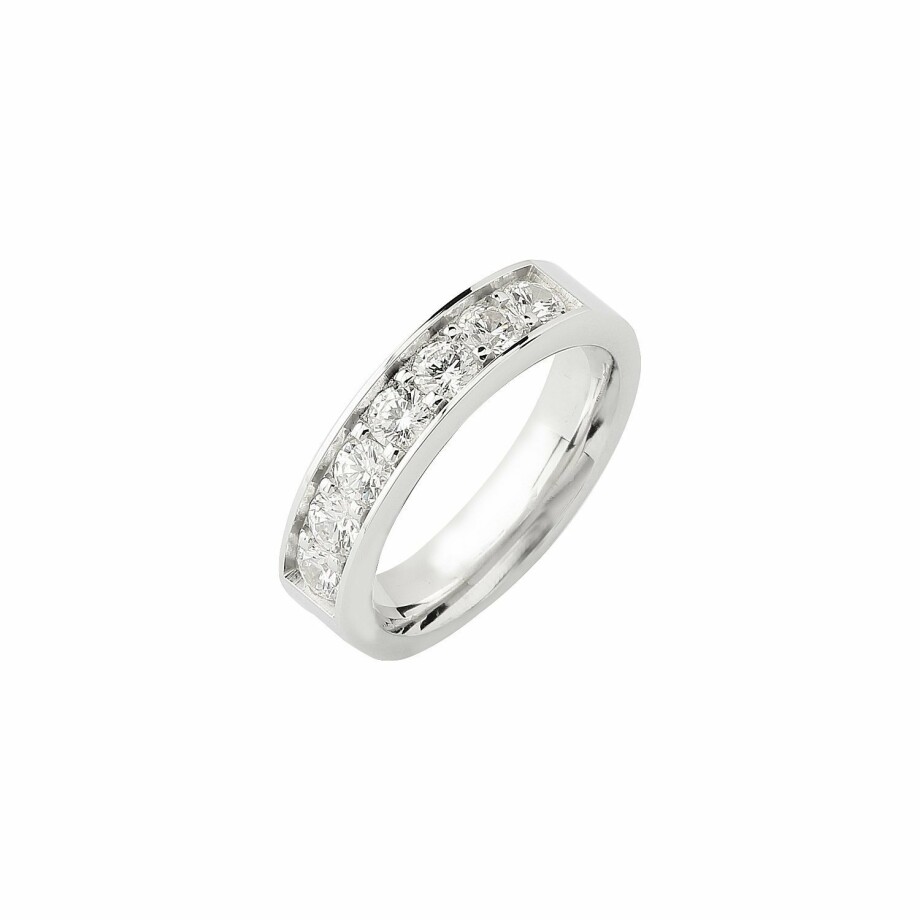 Half-set wedding ring, white gold and 1ct diamonds