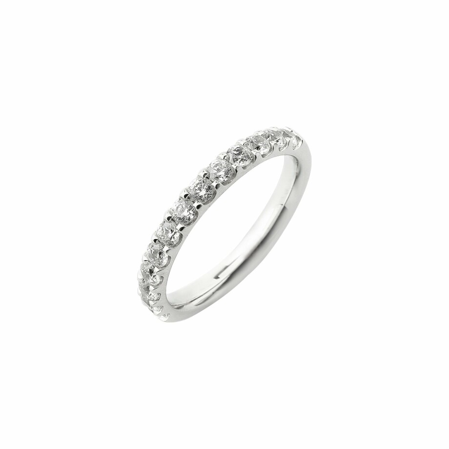 Half-set wedding ring, white gold and 0.65ct diamonds