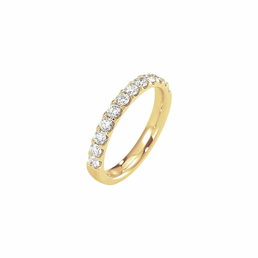 Half-set wedding ring, yellow gold and diamonds 0.75ct