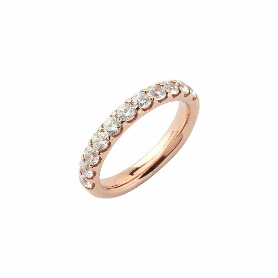Half-set wedding ring, rose gold and 0.75ct diamonds 