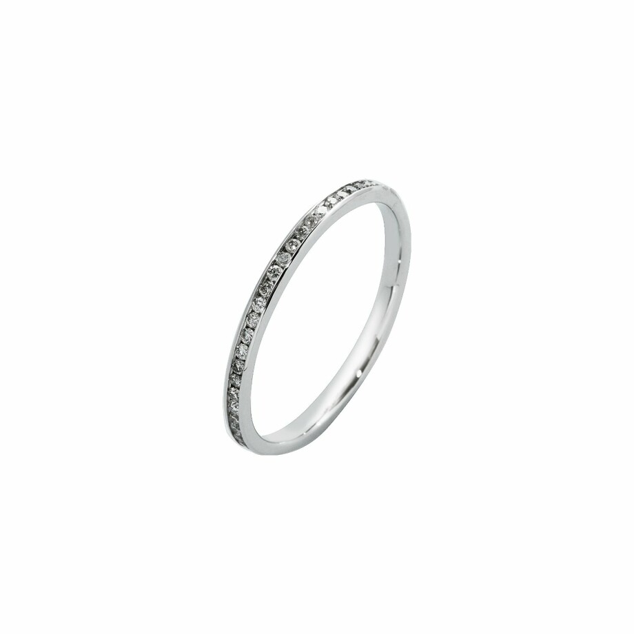 Half-set wedding ring, white gold and 0.15ct diamonds