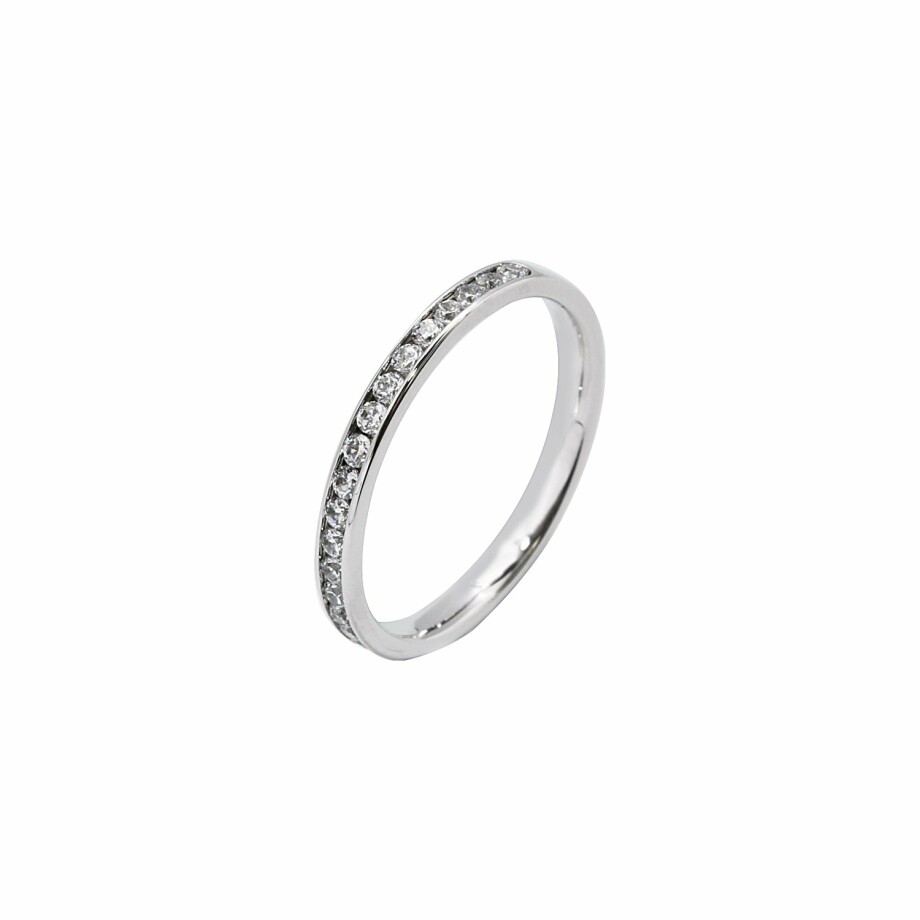 Half-set wedding ring, white gold and 0.30ct diamonds
