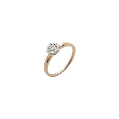 Solitaire Octogone en or rose et diamants de 0.24ct